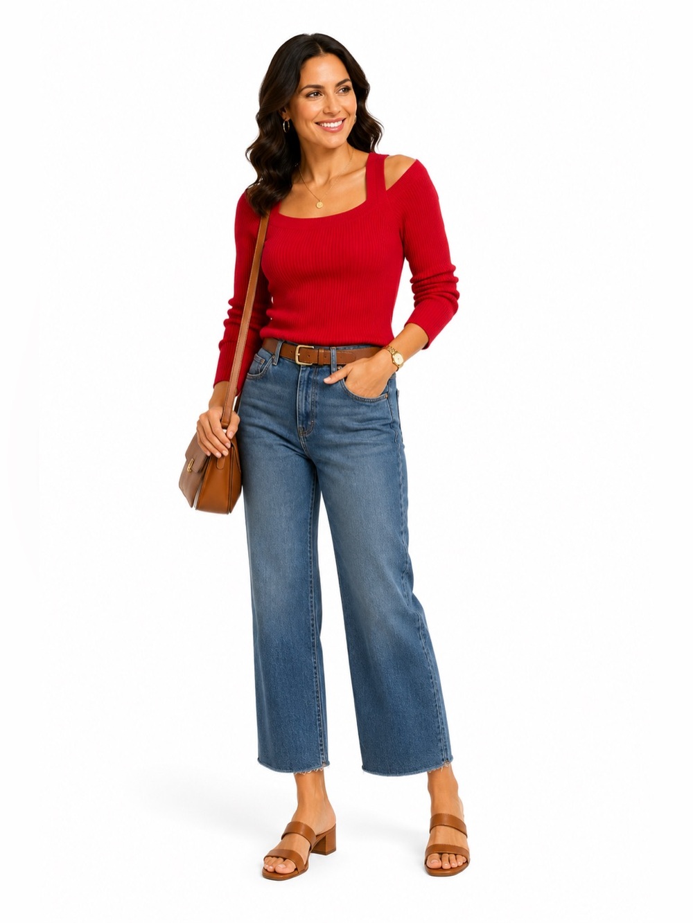 Anthropologie Red Ribbed Asymmetrical Shoulder Sweater CT